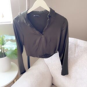 Zara Women's Olive Green Cropped Top